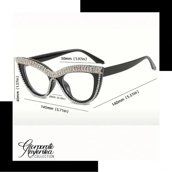 Stunning Rhinestone Cat Eye Fashion Eyeglasses - Picture 3 of 3